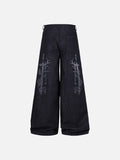 DAXUEN dark indigo wide-leg gothic graphic denim pants