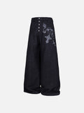 DAXUEN dark indigo wide-leg gothic graphic denim pants