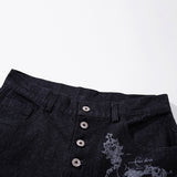 DAXUEN dark indigo wide-leg gothic graphic denim pants