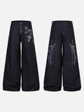 DAXUEN dark indigo wide-leg gothic graphic denim pants