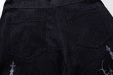 DAXUEN dark indigo wide-leg gothic graphic denim pants