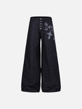 DAXUEN dark indigo wide-leg gothic graphic denim pants