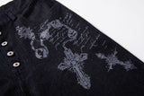 DAXUEN dark indigo wide-leg gothic graphic denim pants