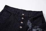 DAXUEN dark indigo wide-leg gothic graphic denim pants