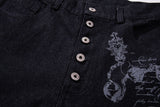 DAXUEN dark indigo wide-leg gothic graphic denim pants