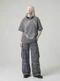 DAXUEN Intricate graphic striped short-sleeved t-shirt — model photo
