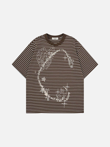 DAXUEN Intricate graphic striped short-sleeved t-shirt