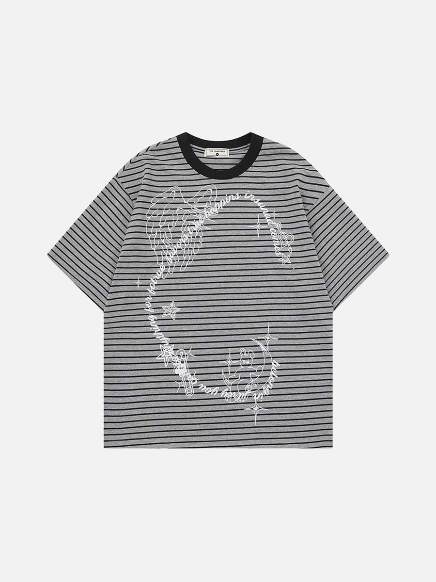 DAXUEN Intricate graphic striped short-sleeved t-shirt