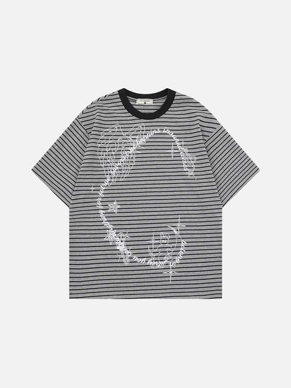 DAXUEN Intricate graphic striped short-sleeved t-shirt