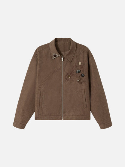 Intricate Orbital Design Brown Oversized Jacket