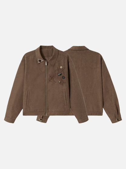 DAXUEN brown oversized jacket with intricate orbital design