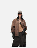 DAXUEN brown oversized jacket with intricate orbital design