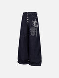 DAXUEN dark indigo blue wide-leg graphic jeans