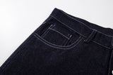 DAXUEN dark indigo blue wide-leg graphic jeans