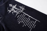 DAXUEN dark indigo blue wide-leg graphic jeans