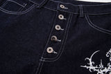 DAXUEN dark indigo blue wide-leg graphic jeans