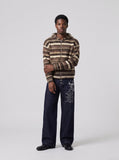DAXUEN dark indigo blue wide-leg graphic jeans — model photo