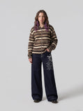 DAXUEN dark indigo blue wide-leg graphic jeans — model photo