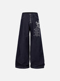 DAXUEN dark indigo blue wide-leg graphic jeans