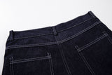 DAXUEN dark indigo blue wide-leg graphic jeans