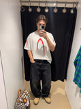 DAXUEN black oversized inverted U-graphic T-shirt — model photo