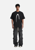DAXUEN black oversized inverted U-graphic T-shirt