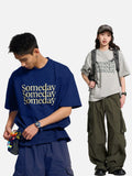 DAXUEN navy blue oversized italicized-serif graphic t-shirt