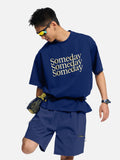 DAXUEN navy blue oversized italicized-serif graphic t-shirt