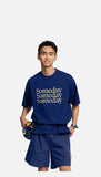DAXUEN navy blue oversized italicized-serif graphic t-shirt