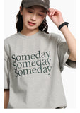 DAXUEN navy blue oversized italicized-serif graphic t-shirt