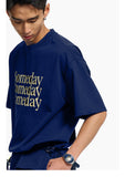DAXUEN navy blue oversized italicized-serif graphic t-shirt