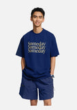 DAXUEN navy blue oversized italicized-serif graphic t-shirt