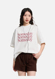 DAXUEN navy blue oversized italicized-serif graphic t-shirt