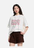 DAXUEN navy blue oversized italicized-serif graphic t-shirt