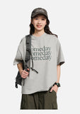 DAXUEN navy blue oversized italicized-serif graphic t-shirt