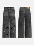DAXUEN Wide-leg jeans with cut-out panels and stone-washed finish