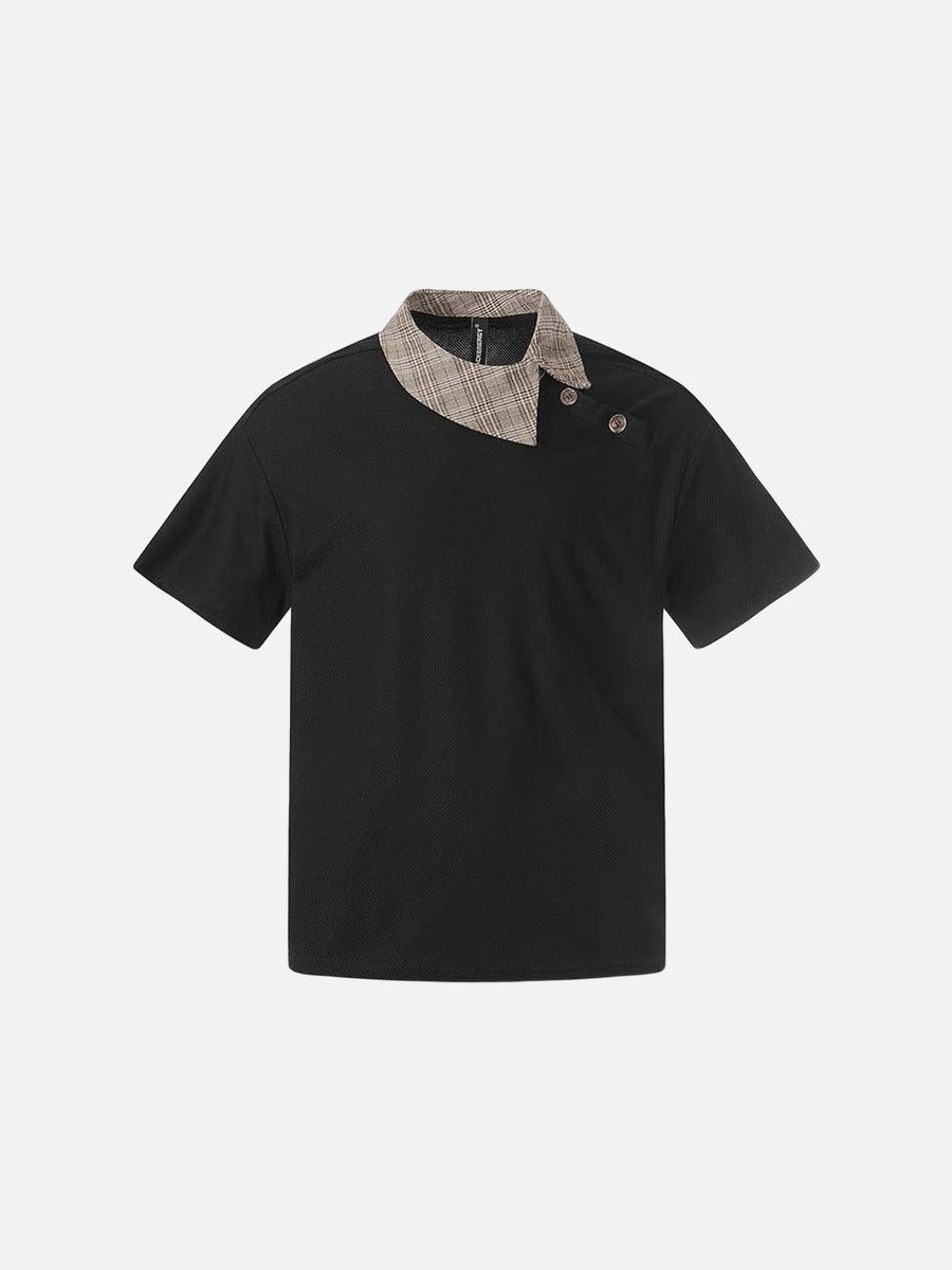 DAXUEN Short-sleeved chef's uniform top with plaid collar