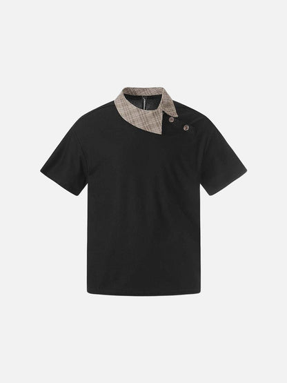 DAXUEN Short-sleeved chef's uniform top with plaid collar