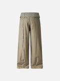 DAXUEN khaki wide-leg trousers with checkered waistband
