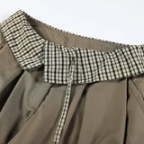 DAXUEN khaki wide-leg trousers with checkered waistband