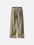 DAXUEN khaki wide-leg trousers with checkered waistband