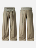 DAXUEN khaki wide-leg trousers with checkered waistband