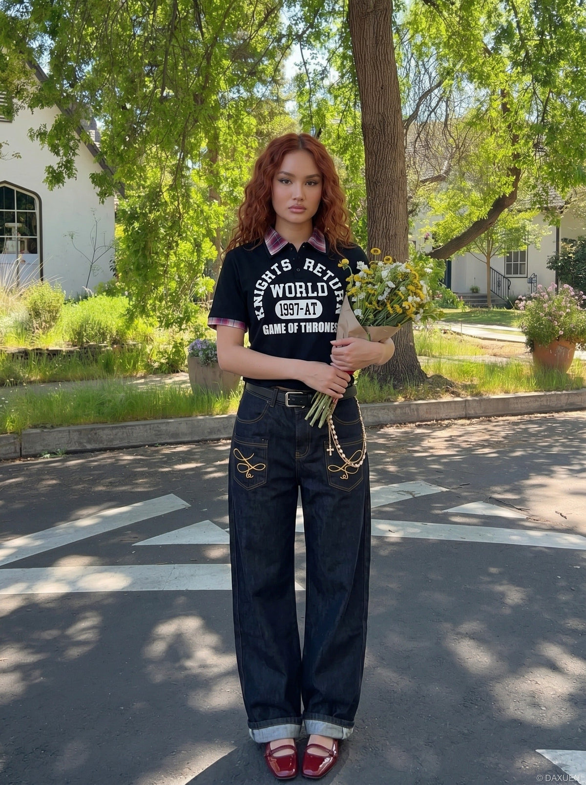 DAXUEN Short-sleeved polo shirt with graphic print — model photo
