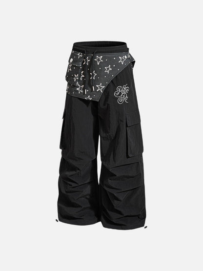 Layered Black Cargo Star Pants