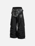 DAXUEN black oversized cargo pants with star-patterned waist panel