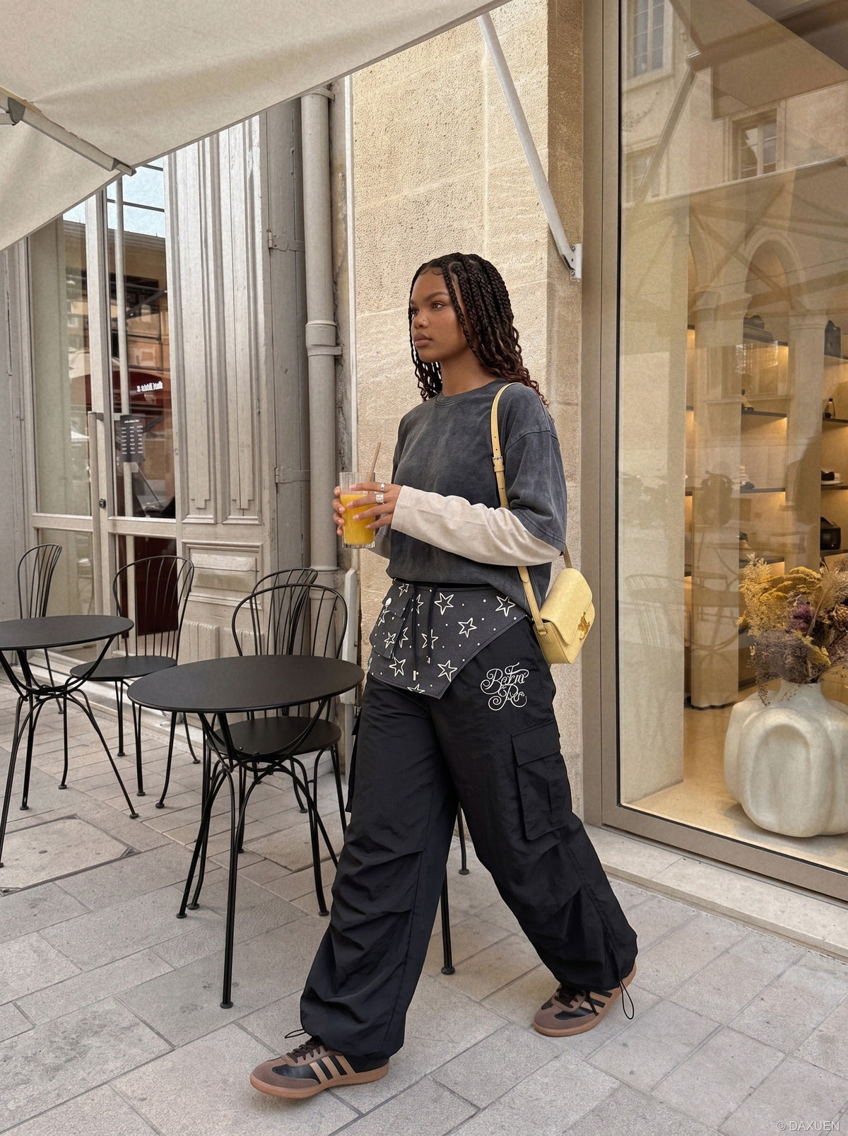 Layered Black Cargo Star Pants