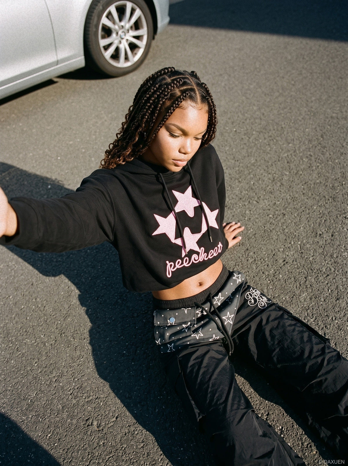 Layered Black Cargo Star Pants