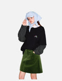DAXUEN black layered long-sleeve tee with striped sleeves