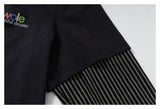 DAXUEN black layered long-sleeve tee with striped sleeves
