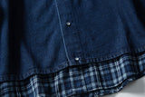 DAXUEN dark blue denim and plaid layered look shirt